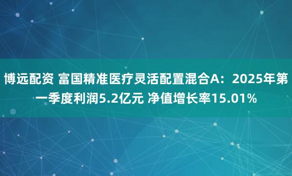 博远配资 富国精准医疗灵活配置混合A：2025年第一季度利润5.2亿元 净值增长率15.01%